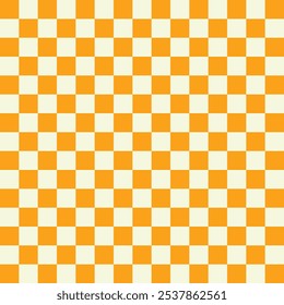 A seamless checkerboard pattern featuring alternating squares of orange and white