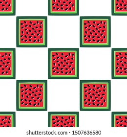 Seamless checkerboard pattern of Watermelon themed squares.