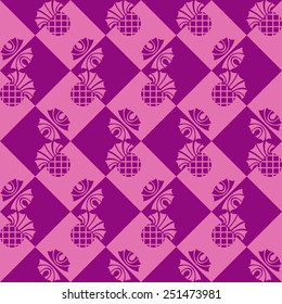seamless checkered background with flowers thistle
