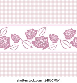 Seamless checkered background with stylized roses. Vector