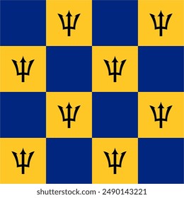 Seamless Checkered Blue, Yellow and Black Trident Seamless Pattern