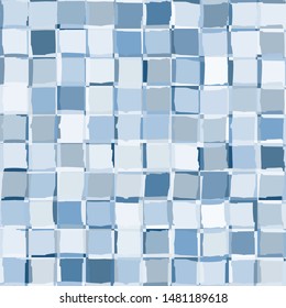 Seamless checkered camouflage. The broken squares are randomly painted in winter blue colors.