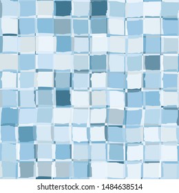 Seamless checkered camouflage. The broken squares are randomly painted in winter blue colors.