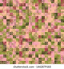 Seamless checkered camouflage with contour rectangles. Color hash.