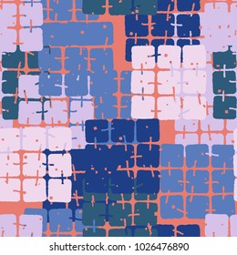 Seamless checkered camouflage made up of groups of carelessly rounded squares. Trendy coloring.