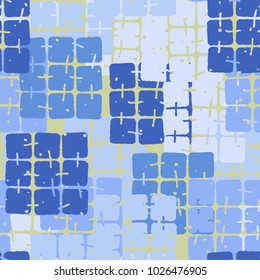Seamless checkered camouflage made up of groups of carelessly rounded squares. Trendy coloring.
