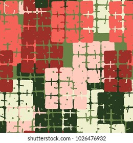 Seamless checkered camouflage made up of groups of carelessly rounded squares. Trendy coloring.