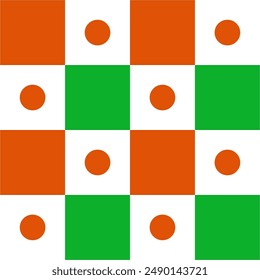 Seamless Checkered Circle Orange, White and Green Seamless Pattern
