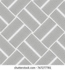 Seamless checkered diagonal pattern with grunge striped intersecting square elements. Monochrome geometric vectorial pattern. The effect of optical illusion.