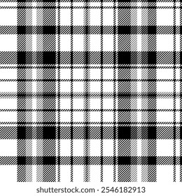 Seamless checkered geometric pattern with weaven textrure. Monochrome black and white tartan plaid background