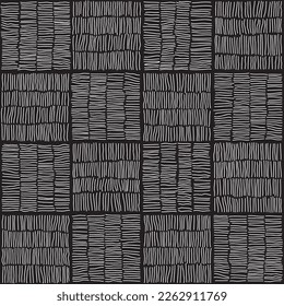 Seamless checkered hatching pattern. Abstract hand drawn texture. Vector white and black background.