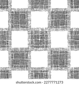 Seamless checkered hatching pattern. Abstract hand drawn black and white plaid texture. Vector endless background.