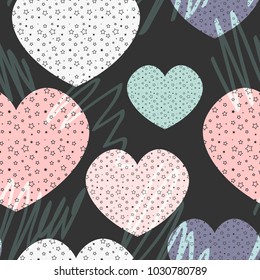 Seamless checkered hearts with stars pattern