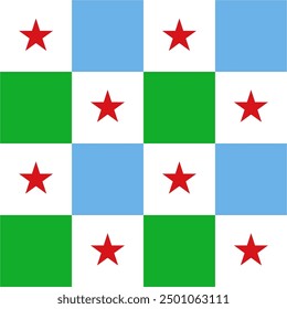 Sin fisuras a cuadros verde claro y azul claro con el bloque blanco y el patrón inconsútil rojo de la estrella Djibouti
