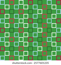 Seamless checkered linear grid pattern for Xmas, Christmas, and Happy New Year. Squares in festive colors geometric design. Holiday vector background for prints on a textile.