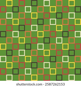 Seamless checkered linear grid pattern for Xmas, Christmas, and Happy New Year. Squares in festive colors geometric design. Holiday vector background for prints on a textile.