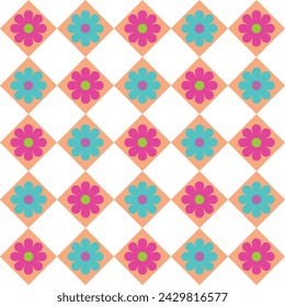 Seamless checkered multi colors with flower