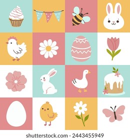 Seamless checkered multicolored spring Easter patten. Vector graphics.