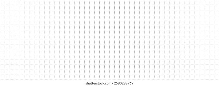 Seamless checkered paper texture. Journal planer page with dotted grid. Simple square graph patter. Retro bullet notebook background. Repeated school math sheet wallpaper. Vector workbook template