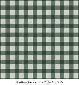 A seamless checkered pattern with alternating squares of dark green and off-white in vector illustration