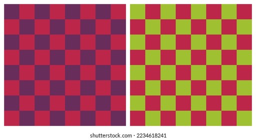 Seamless checkered pattern background. Trend color of the year 2023 Viva Magenta. Design texture elements for fabric, tile, banner, template, card, cover, poster, backdrop, wall. Vector illustration.