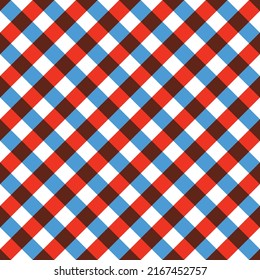 Seamless Checkered Seamless Pattern. Blue, Red And White Tablecloth Background. Picnic Gingham Cloth Template. Retro Craft Art Print Curtains Fashioned Style Fabric Vintage Square.