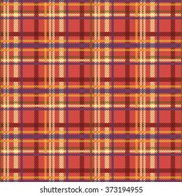 Seamless checkered pattern. Colored diagonal lines form bright plaid print. Criss-crossed horizontal and vertical bands in multiple colors. Tartan fabric ornament. Vector illustration