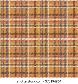 Seamless checkered pattern in country style. Colored diagonal lines form plaid print. Criss-crossed horizontal and vertical bands in multiple colors. Tartan fabric ornament. Vector illustration