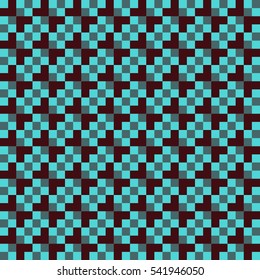 Seamless checkered pattern with dark brown-turquoise stripes and squares - Eps10 vector graphics and illustration