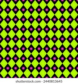 Seamless Checkered pattern, Diamond shape with flowers, geometric vector background, illustration design