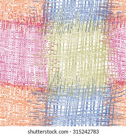 Seamless checkered  pattern with grunge striped square  elements in blue,violet,orange,green colors