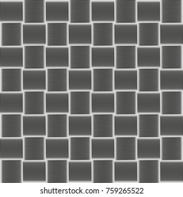 Seamless checkered pattern with grunge striped intersecting square elements. Modern stylish texture. Monochrome geometrical vector pattern. Optical illusion effect.