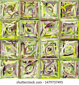 Seamless checkered pattern made with a rough brush. Chaos of spring colors.