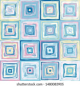 Seamless checkered pattern made with a rough brush. Colors of summer mood. Chaos of shades.