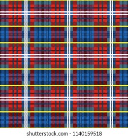 Seamless checkered pattern with multicolor lines mainly in red and blue hues, vector as a fabric texture