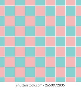 Seamless checkered pattern with pastel pin and blue color, chess pattern, flat style