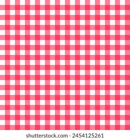 Seamless Checkered Pattern. Red and white textured plaid gingham tablecloth. Vector illustration in flat style