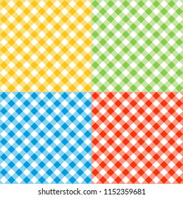 Seamless Checkered Pattern. Red, yellow, green and blue tablecloth background. Picnic gingham cloth template. Retro craft art print curtains fashioned style fabric vintage square.