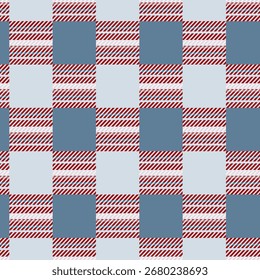 Seamless checkered pattern, tartan checkered fabric texture, blue-gray-red color, vector illustration