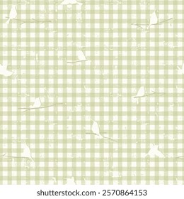 Seamless checkered pattern with trendy gingham checks with little birds sitting on branches for wrapping paper, clothing, textile and other design projects