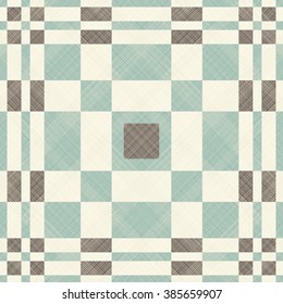 seamless checkered pattern in turquoise, brown and beige on texture background