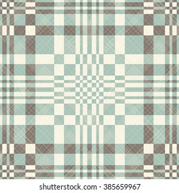 seamless checkered pattern in turquoise, brown and beige on texture background