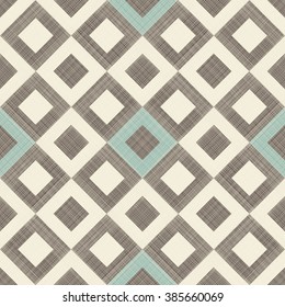 seamless checkered pattern in turquoise, brown and beige on texture background