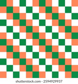 Seamless checkered pattern with vibrant green and orange colors. Texture of the rhombus, squares for paper, clothes and other items. Vector illustration
