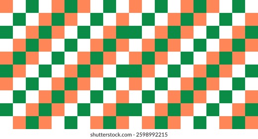 Seamless checkered pattern with vibrant green and orange colors. Texture of the rhombus, squares for paper, clothes and other items. Vector illustration