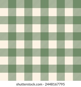 Seamless checkered patterns in green and beige for textile design. Gingham pattern with a square-shaped graphic background for a fabric print. Vector illustration.