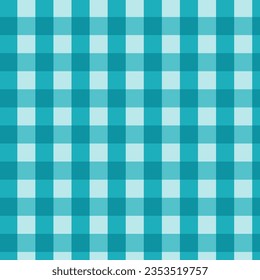 Seamless checkered patterns in turquoise color for textile design. Gingham pattern with square shapes graphic background for a fabric print. Vector illustration.