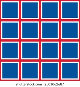Seamless Checkered Red, White and Blue Rectangular Iceland Seamless Pattern