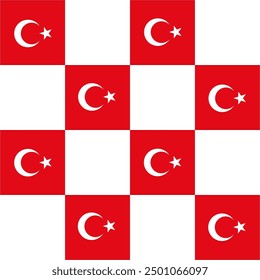 Seamless Checkered Red, White Crescent and Star Turkey Seamless Pattern