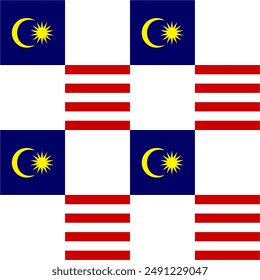 Seamless Checkered Red White Stripes and Blue Yellow Crescent and Star Malaysia Seamless Pattern